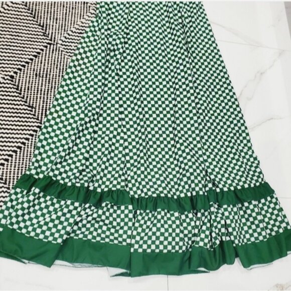 Green/White Checkmate Checkered Maxi Pleated Dress - Picture 16 of 16